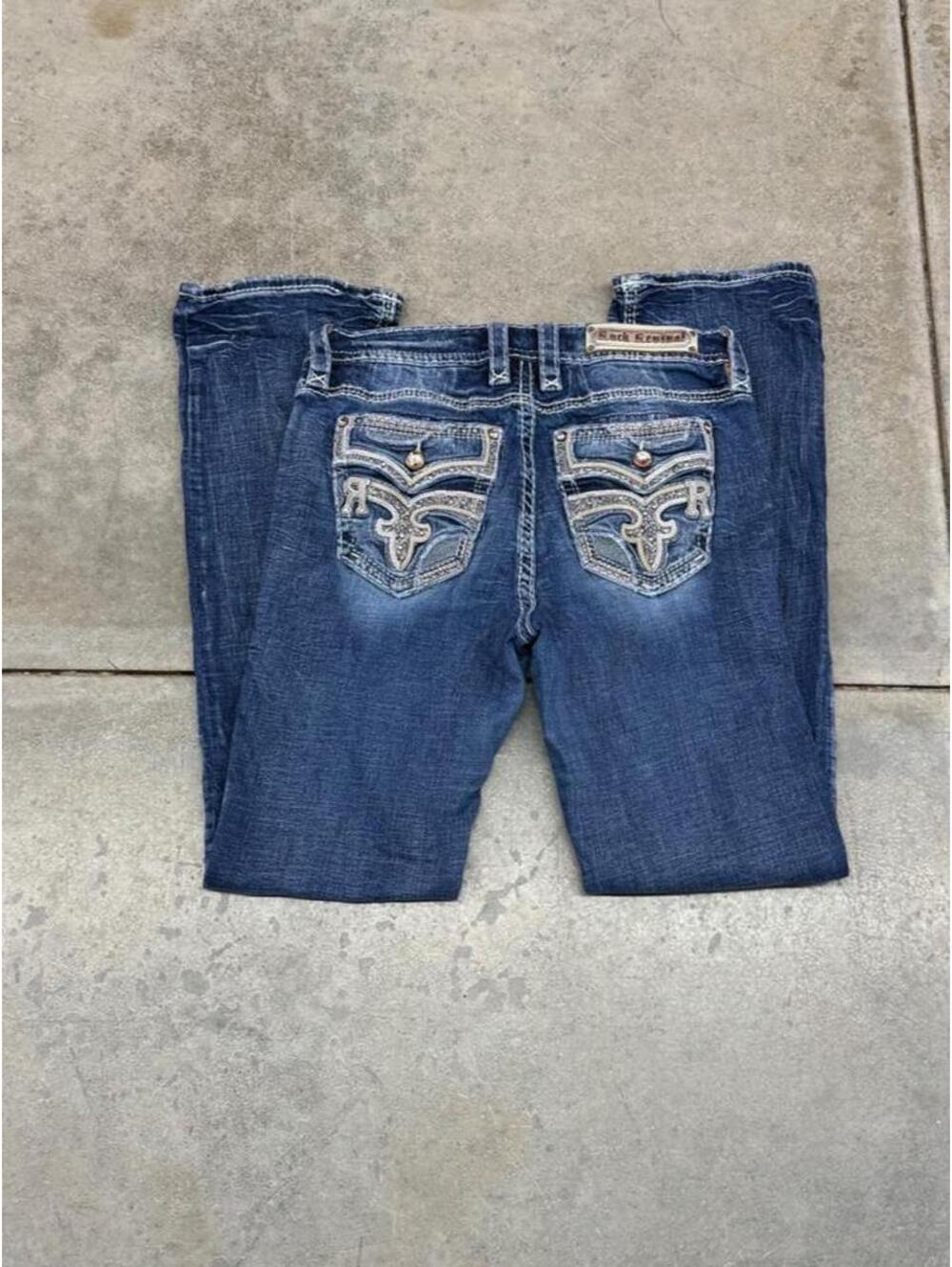 vintage rock revival blue bedazzled flared leg boot cut jeans size 29 WOMENS